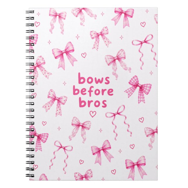Funny Bows Before Bros Pink Ribbon Coquette Gift Notebook (Front)