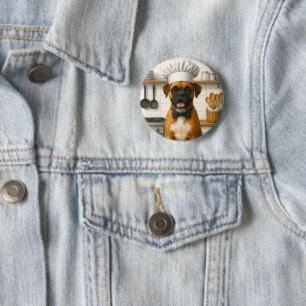 Funny Boxer Chef Dog At Kitchen For Home Cooks 6 Cm Round Badge