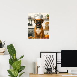 Funny Boxer Chef Dog At Kitchen For Home Cooks Poster