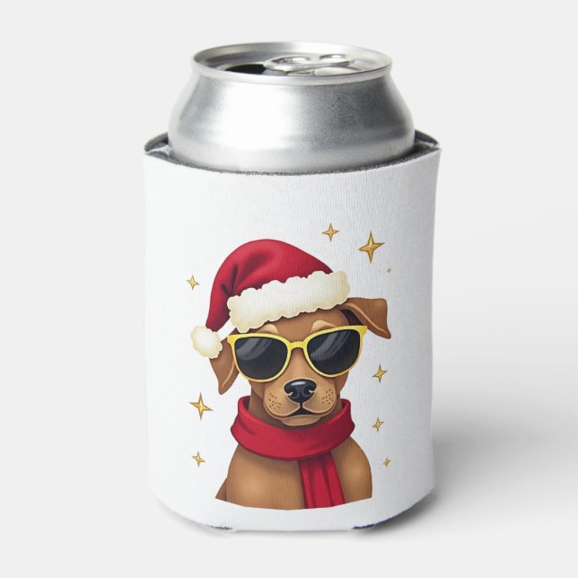 Funny Boxer Dog Christmas Lights Xmas Outfit Pajam Can Cooler (Can Front)