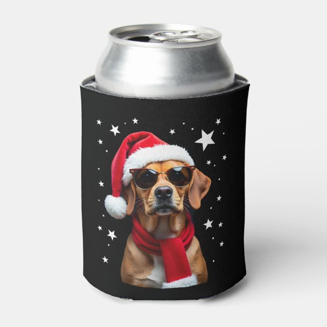 Funny Boxer Dog Christmas Lights Xmas Outfit Pajam Can Cooler (Can Front)