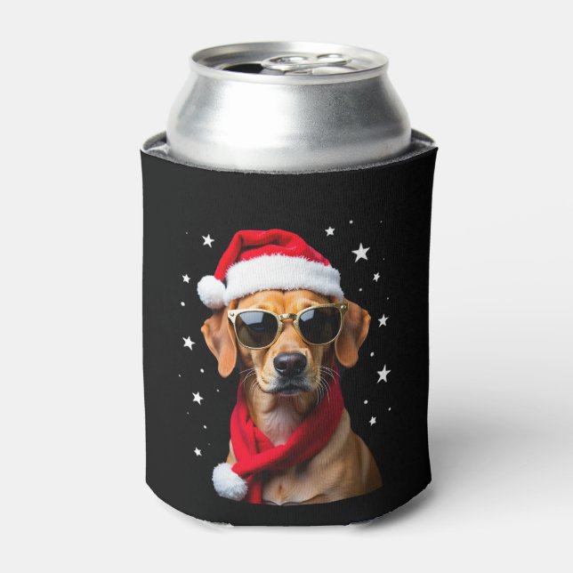 Funny Boxer Dog Christmas Lights Xmas Outfit Pajam Can Cooler (Can Front)
