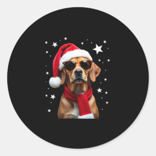 Funny Boxer Dog Christmas Lights Xmas Outfit Pajam Classic Round Sticker