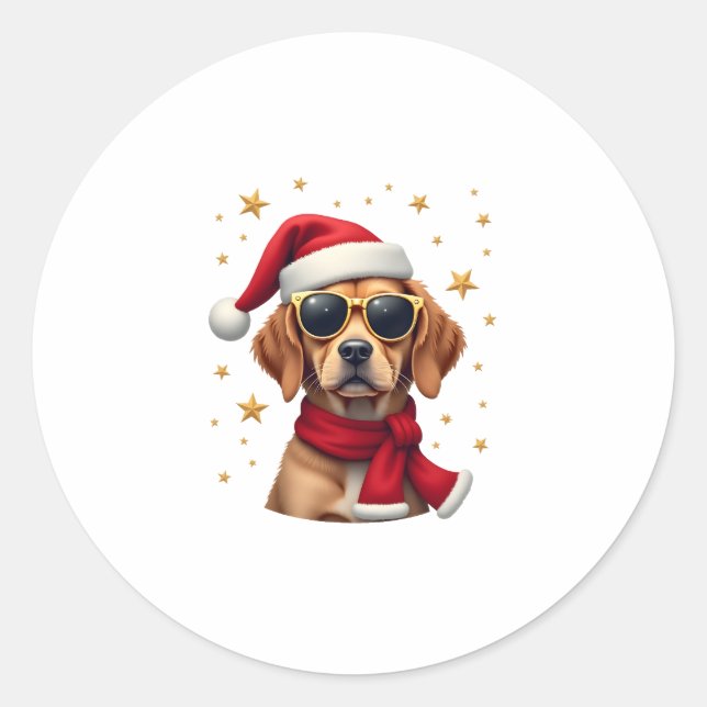 Funny Boxer Dog Christmas Lights Xmas Outfit Pajam Classic Round Sticker (Front)