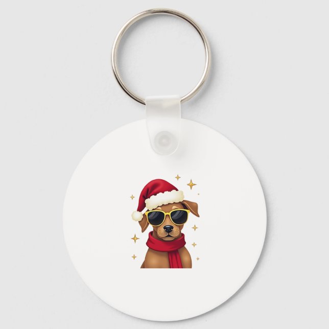 Funny Boxer Dog Christmas Lights Xmas Outfit Pajam Key Ring (Front)