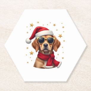 Funny Boxer Dog Christmas Lights Xmas Outfit Pajam Paper Coaster