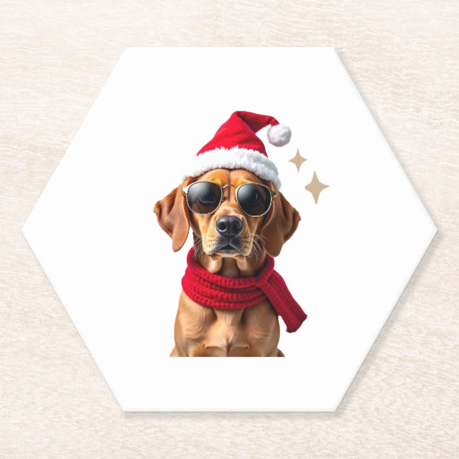 Funny Boxer Dog Christmas Lights Xmas Outfit Pajam Paper Coaster (Front)