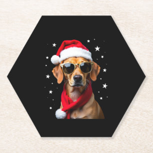 Funny Boxer Dog Christmas Lights Xmas Outfit Pajam Paper Coaster