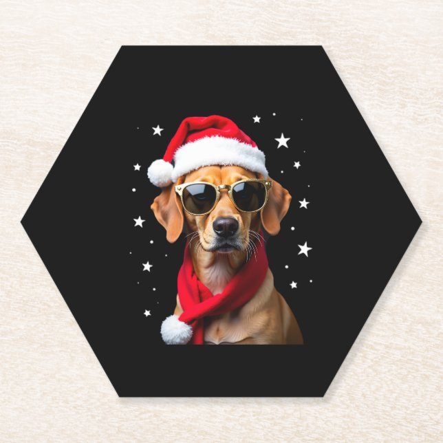 Funny Boxer Dog Christmas Lights Xmas Outfit Pajam Paper Coaster (Front)