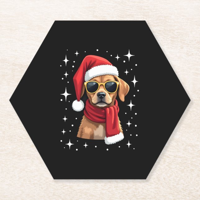 Funny Boxer Dog Christmas Lights Xmas Outfit Pajam Paper Coaster (Front)