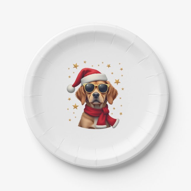 Funny Boxer Dog Christmas Lights Xmas Outfit Pajam Paper Plate (Front)