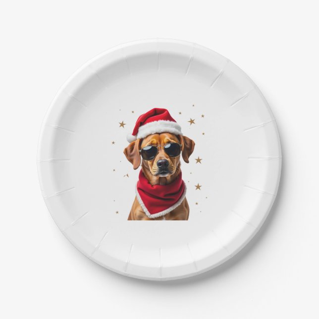 Funny Boxer Dog Christmas Lights Xmas Outfit Pajam Paper Plate (Front)