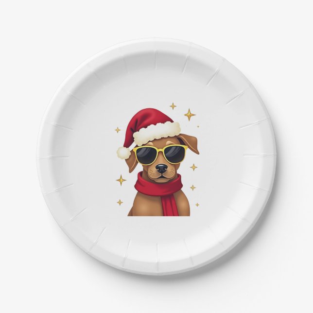 Funny Boxer Dog Christmas Lights Xmas Outfit Pajam Paper Plate (Front)