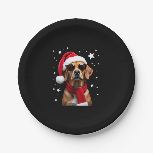 Funny Boxer Dog Christmas Lights Xmas Outfit Pajam Paper Plate (Front)
