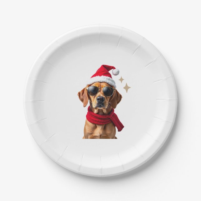 Funny Boxer Dog Christmas Lights Xmas Outfit Pajam Paper Plate (Front)