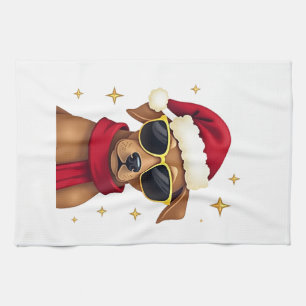 Funny Boxer Dog Christmas Lights Xmas Outfit Pajam Tea Towel