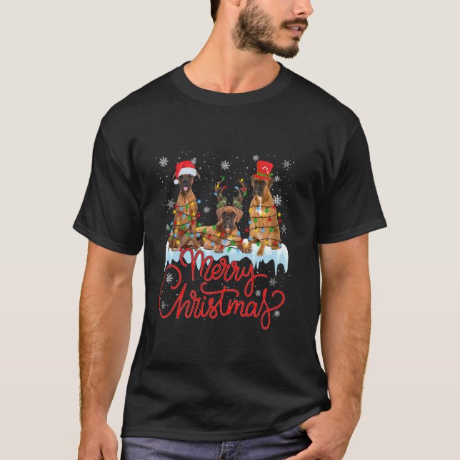 Funny Boxer Dog Christmas Lights Xmas Pajama Tees (Front)