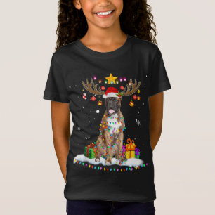 Funny Boxer Dog Christmas Reindeer Christmas Light T-Shirt