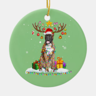 Funny Boxer Dog Christmas Tee Reindeer Christmas Ceramic Tree Decoration