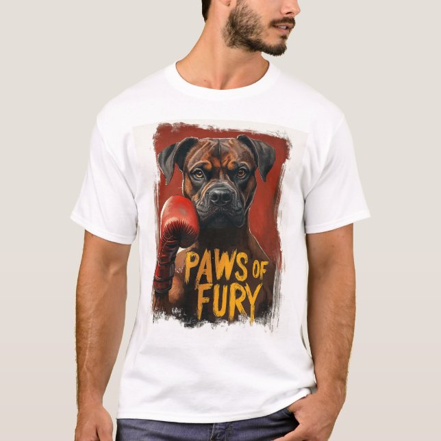 Funny Boxer Dog - Paws of Fury Design T-Shirt (Front)