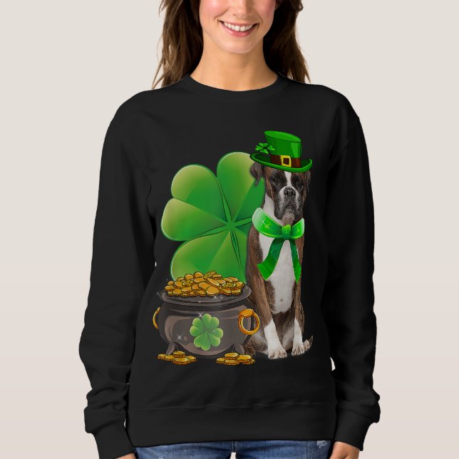 Funny Boxer Dog Shamrock Irish Saint St Patrick Da Sweatshirt (Front)