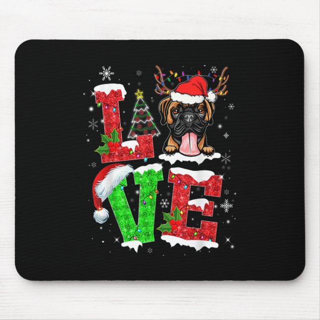 Funny Boxer Dog Tree Christmas Lights Xmas Pajama Mouse Mat (Front)
