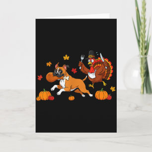 Funny Boxer Dog Turkey Autumn Thanksgiving Womens Card