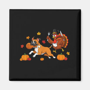 Funny Boxer Dog Turkey Autumn Thanksgiving Womens Magnet