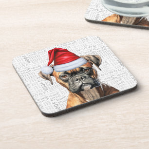 Funny Boxer Dog Woof Word Art Holiday Coaster