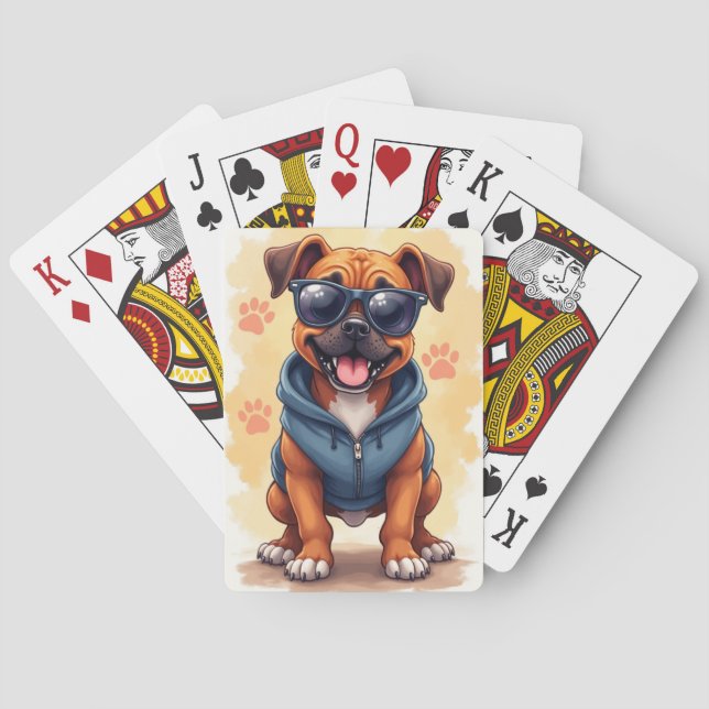Funny Boxer Kawaii Dog Playing Cards (Back)