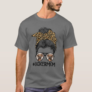 Funny Boxer Mum Leopard Messy Bun Boxer Lover Moth T-Shirt