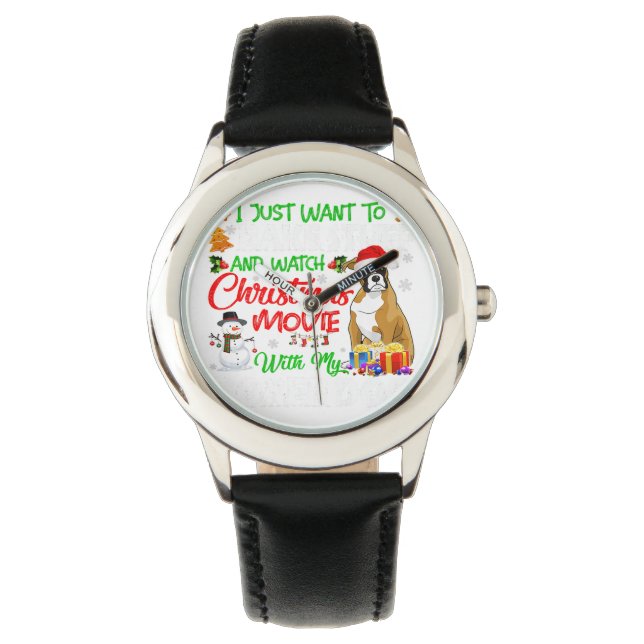 Funny Boxer Santa Hat Xmas Pet Lover Gift Ideas Watch (Front)