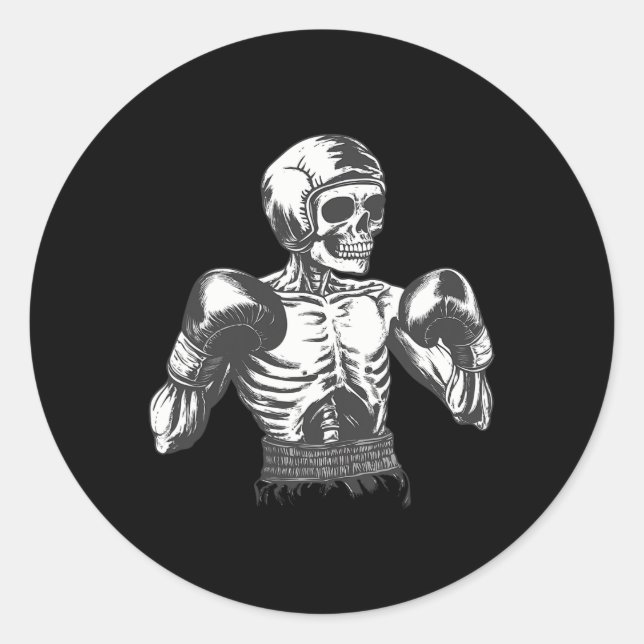 Funny Boxer Skeleton With Boxing Gloves Fighting K Classic Round Sticker (Front)