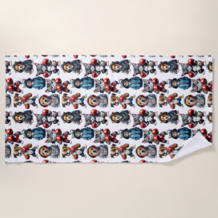 Funny Boxing Cat Dog Pattern Design Beach Towel