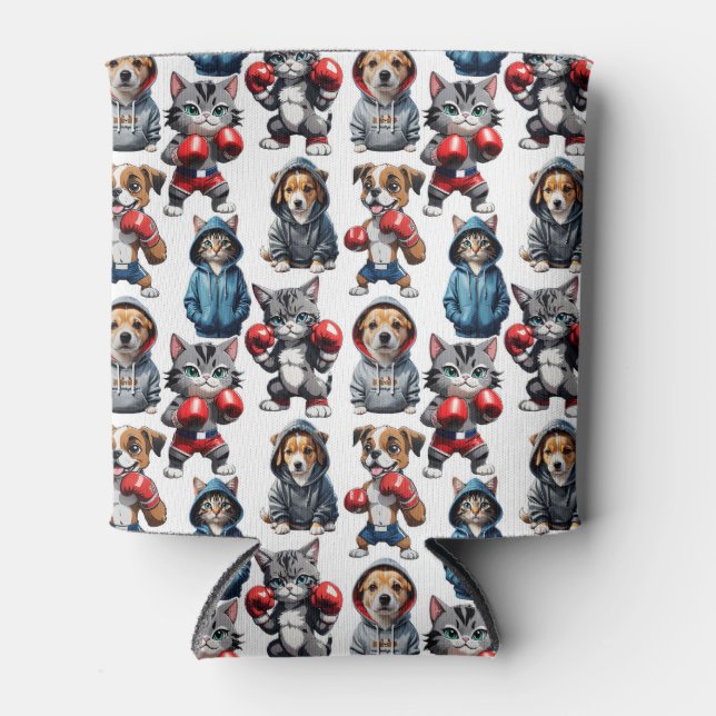 Funny Boxing Cat Dog Pattern Design  Can Cooler (Front)