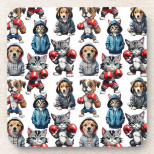 Funny Boxing Cat Dog Pattern Design Coaster