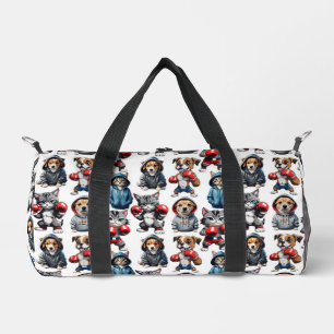 Funny Boxing Cat Dog Pattern Design Duffle Bag