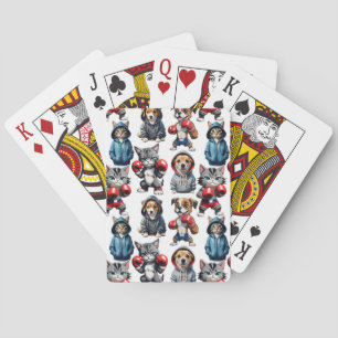 Funny Boxing Cat Dog Pattern Design Playing Cards