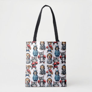Funny Boxing Cat Dog Pattern Design Tote Bag