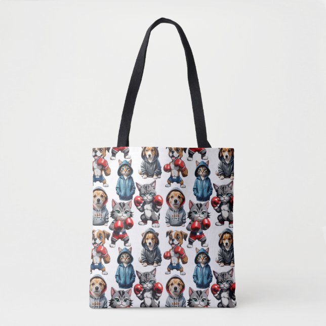 Funny Boxing Cat Dog Pattern Design  Tote Bag (Front)
