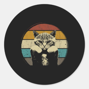 Funny Boxing Cat Vintage With Boxing Gloves Retro Classic Round Sticker