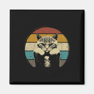 Funny Boxing Cat Vintage With Boxing Gloves Retro Magnet