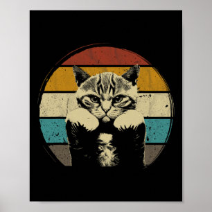 Funny Boxing Cat Vintage With Boxing Gloves Retro Poster
