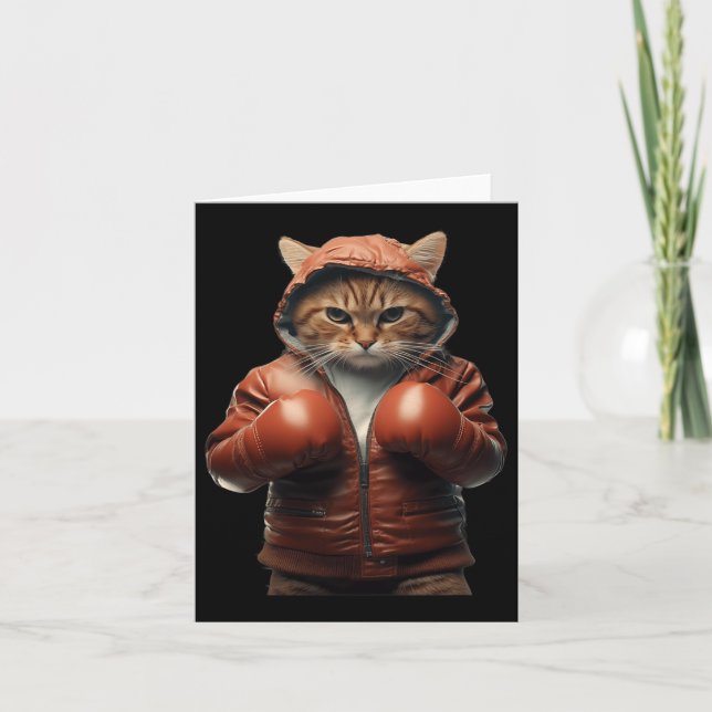 Funny Boxing Cat With Boxing Gloves For Men Women  Card (Front)
