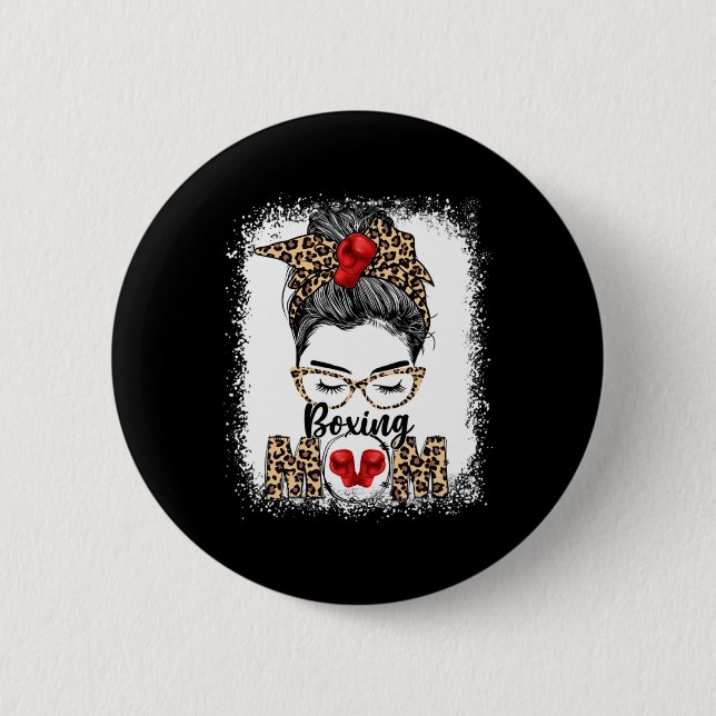 Funny Boxing Gloves Messy Bun Boxing Mum  6 Cm Round Badge (Front)