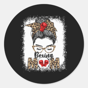 Funny Boxing Gloves Messy Bun Boxing Mum  Classic Round Sticker