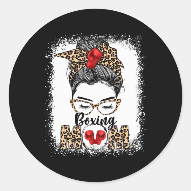 Funny Boxing Gloves Messy Bun Boxing Mum  Classic Round Sticker (Front)
