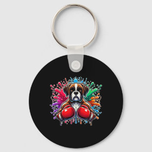 Funny Boxing Kickboxing Lover Boxer Dog Paint Spla Key Ring