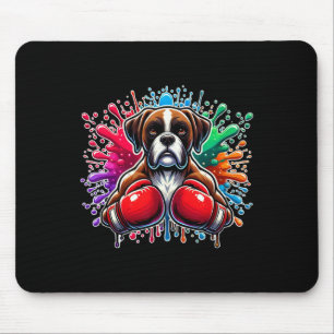 Funny Boxing Kickboxing Lover Boxer Dog Paint Spla Mouse Mat