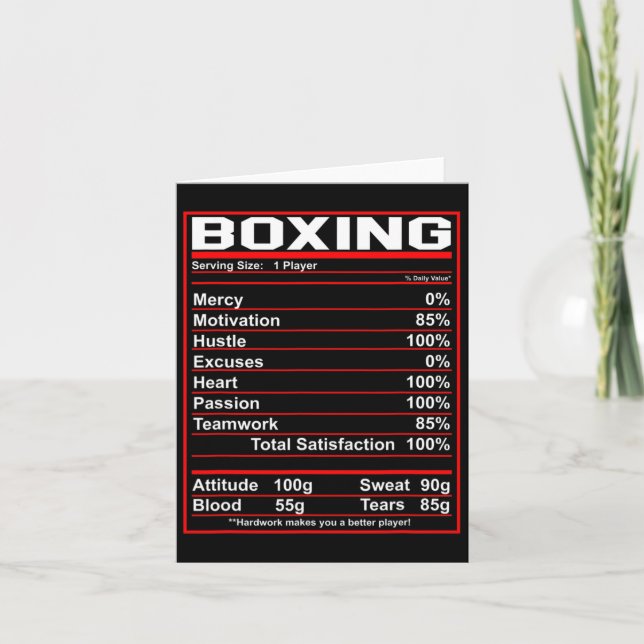 Funny Boxing Nutrition Facts Boxer  Card (Front)
